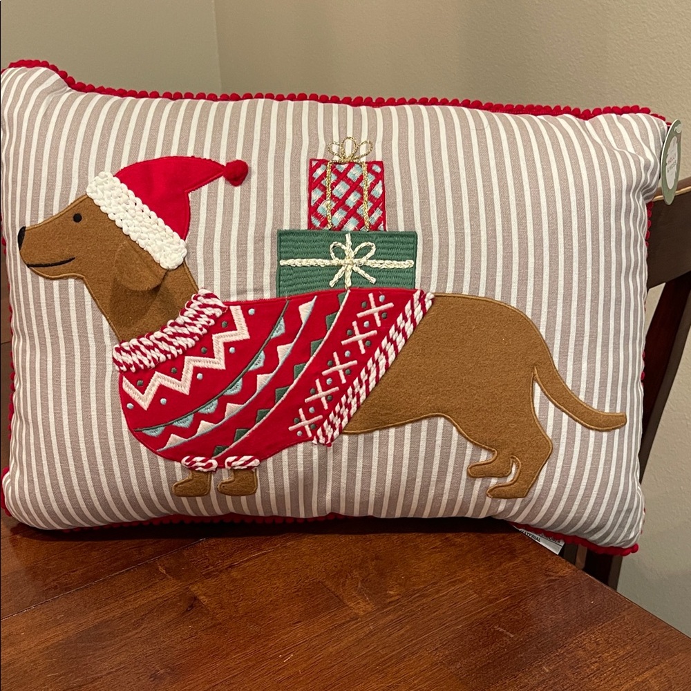 Festive Dachshund Holiday Pillow